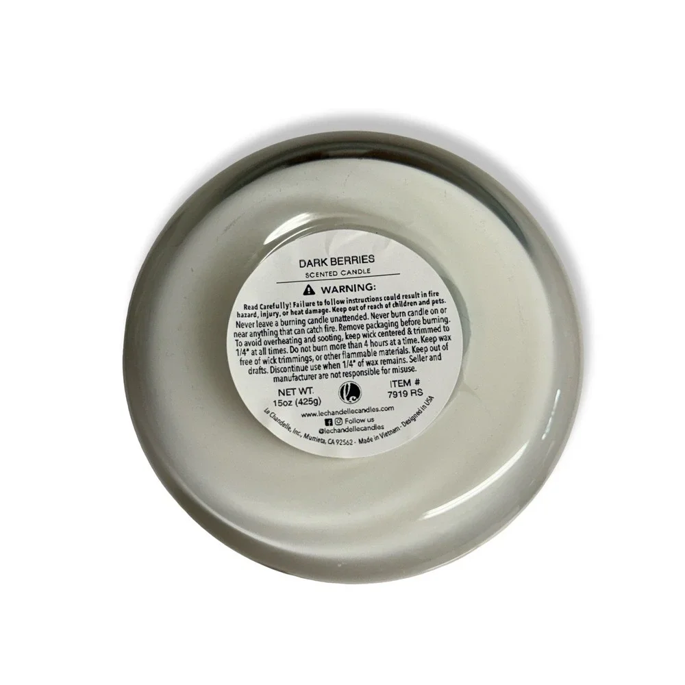 Le Chandelle Dark Berries 3-Wick Scented Candle 15oz Essential Oils New w/Lid